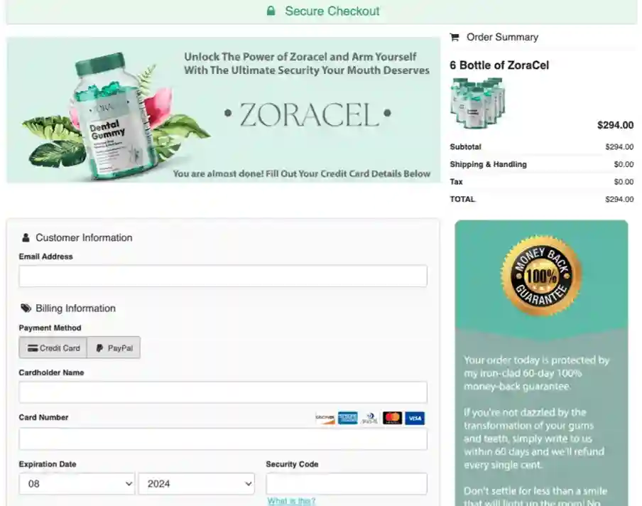 Zoracel Order Page